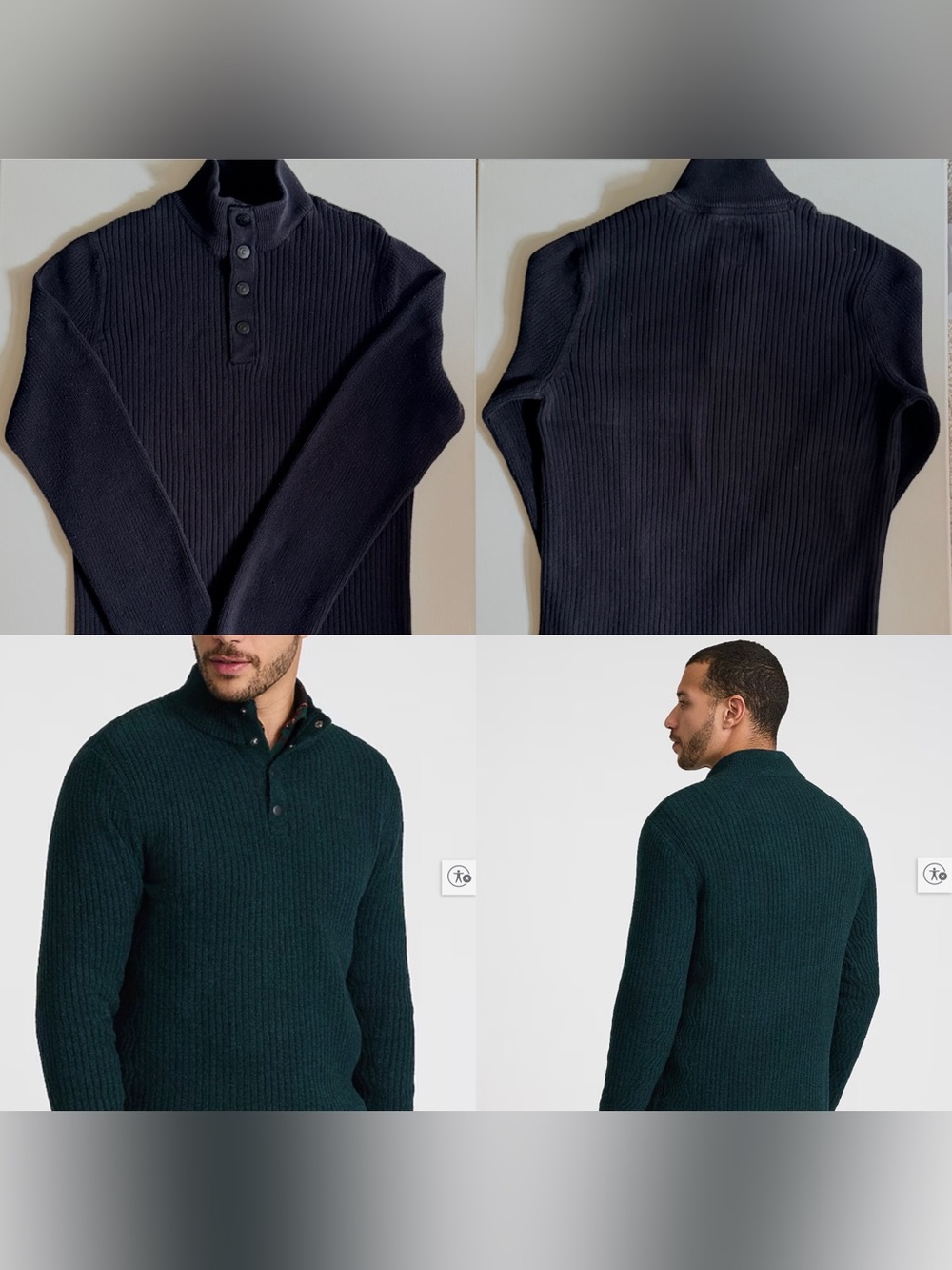 Express Men's Black Ribbed Mock Neck Quarter Snap 100% Cotton Sweater   Medium